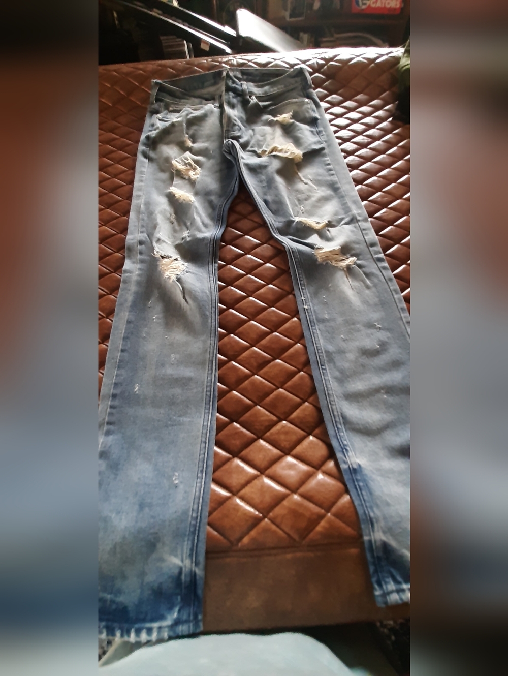 PacSun Men's Light Blue Distressed Skinny Jeans